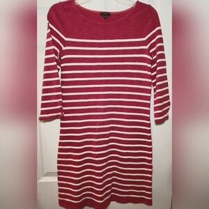Talbots Petites  Pink White Stripe Knit Dress Womens Size P Cotton 3/4 Sleeve